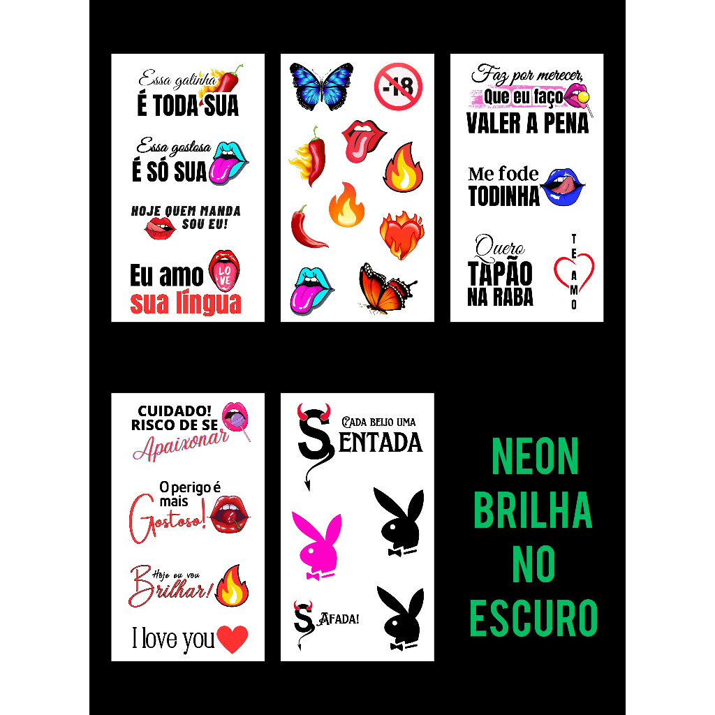 27 Tatuagens Temporárias NEON - BRILHA NO ESCURO Prova D'água Vários Adesivos Depilação G ADESIVOS