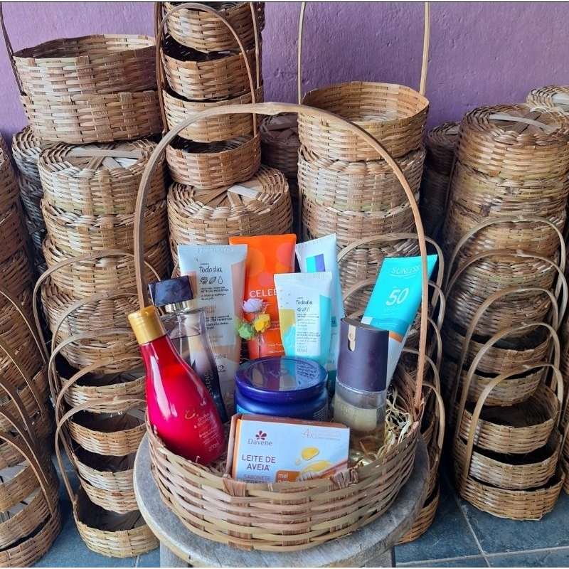 kit com 10 Cesta de Bambu 20 cm Cesta de Decoração Presentes de Natal Festas Cosmeticos em Oferta na Shopee