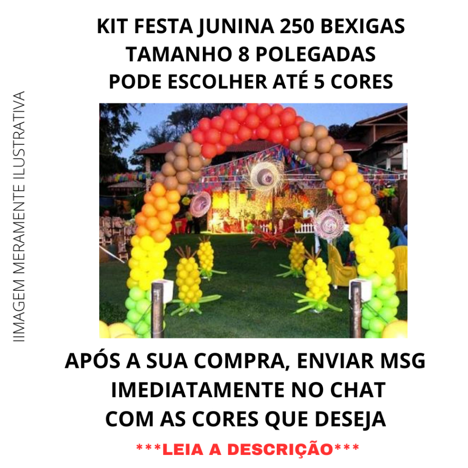 Kit Festa Junina 250 Bexigas Tamanho 8 Polegadas - Pode escolher a cor no chat