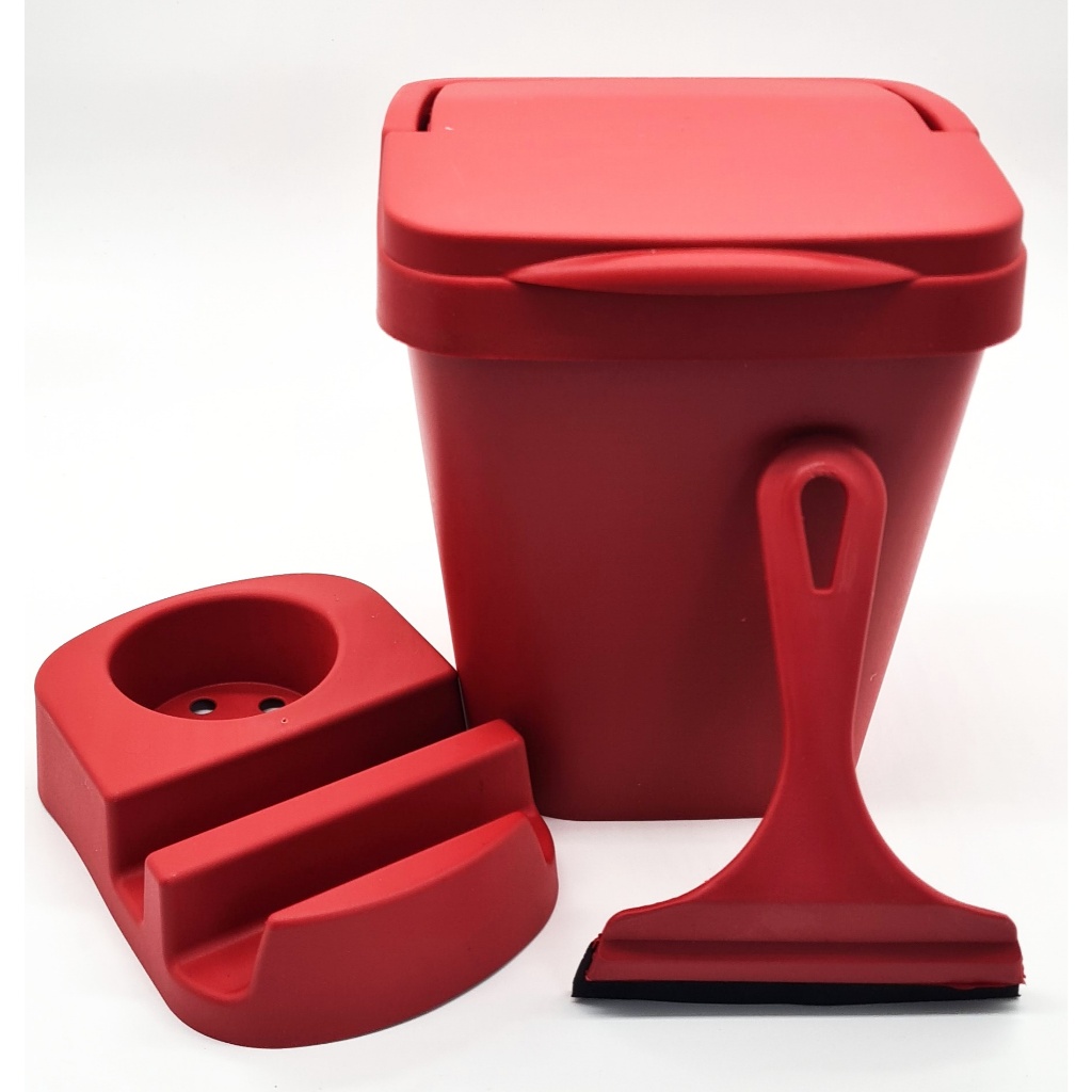 KIT PIA COM 03 PÇS VERMELHO - 01 LIXEIRA 4,8 L / 01 PORTA DETERGENTE E ESPONJA / 01 RODINH...