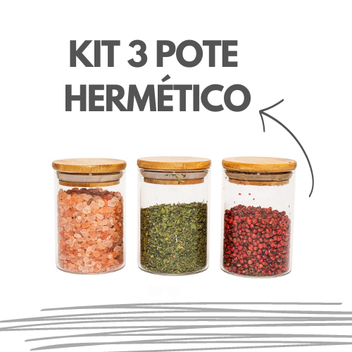 Kit 3 Potes De Vidro Para Mantimentos Com Tampa Bambu Hermético 250ml