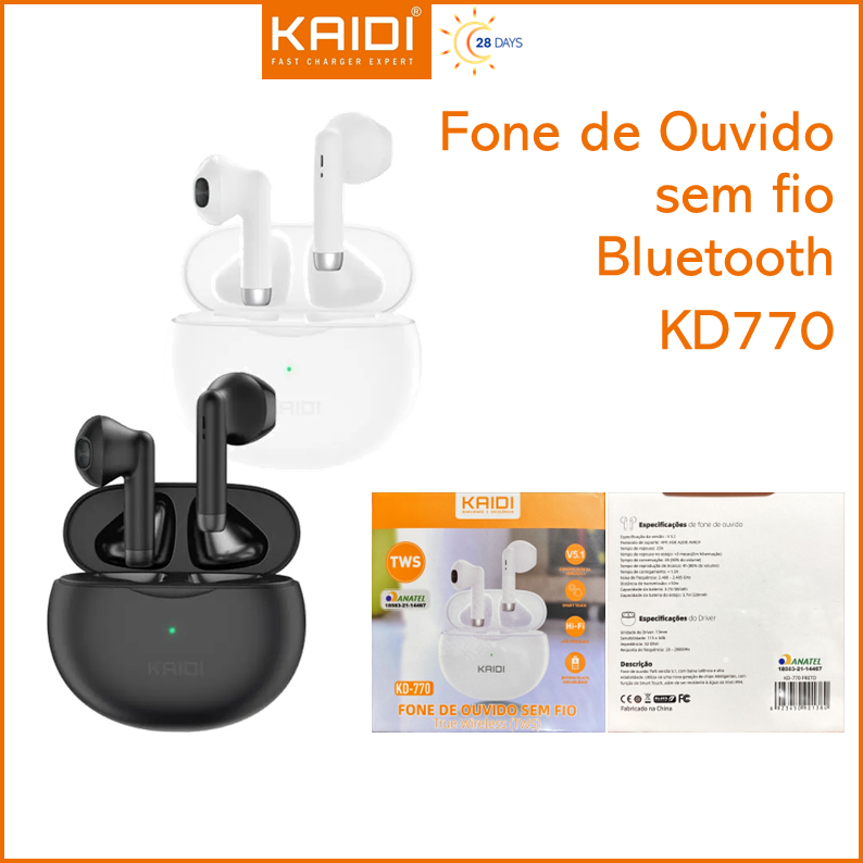 Fone de Ouvido Bluetooth Longa duração Kaidi TWS KD-770