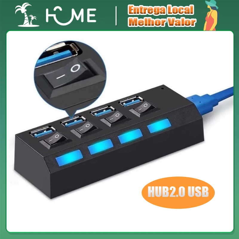 Navio local Hub USB com 4 Entradas USB 2.0 de Alta Velocidade com Botão Liga/Desliga-envio imediato