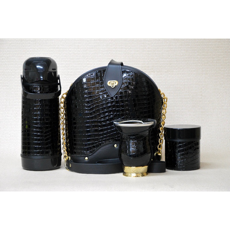 Kit chimarrão feminino mateira chimarrao Super Luxo com corrente preto/mate tererê