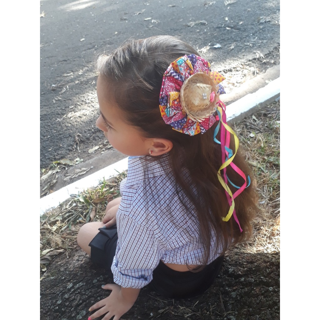 Kit Com  2  Presilha junino chapéu de palha | Acessório festa junina | Tiara junina | Chapeuzinho de palha