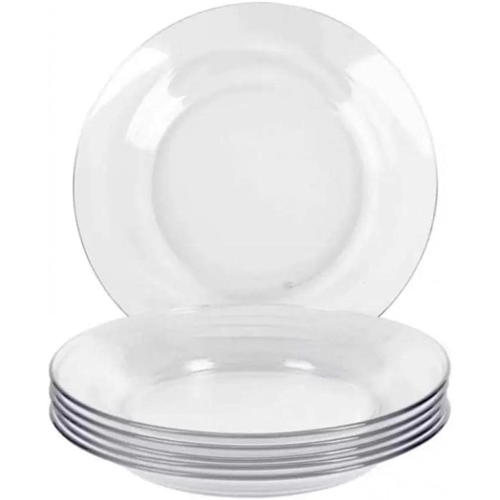 Jogo Com 6 Pratos Fundos Liso  Cor Transparente em Oferta na Shopee