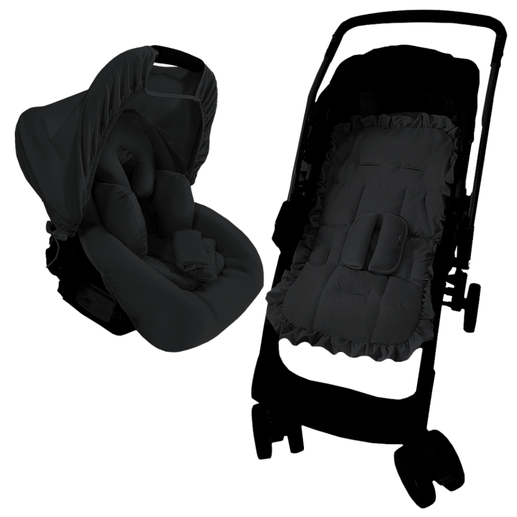 Capa de Carrinho + Capa de Bebê Conforto com Capota Solar, Protetores de cinto e Apoio redutor