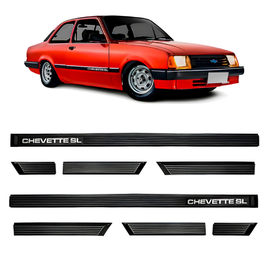 Jogo Friso Lateral Chevette SL 2 Portas 1983 a 1986 Preto Modelo Castelinho