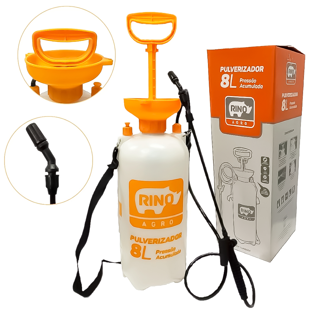 Pulverizador Borrifador Manual 8 Litros Alta Pressão Acumulada Jardim Horta Para Uso Geral - RINO - Home & Living