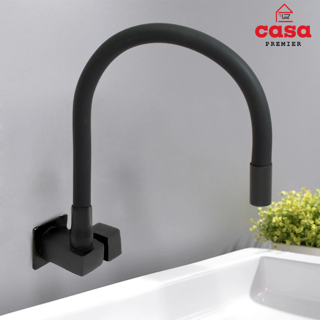 Torneira Cozinha Parede Para Pia De Cozinha Gourmet Luxo Preta Flexível Em Metal