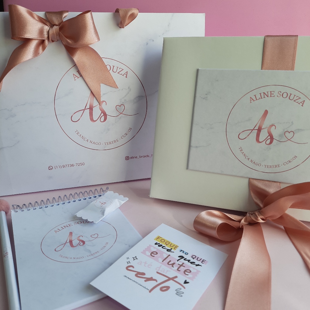 Kit curso com logo,sacola,caixa,balinha,card,lapis tudo personalizado em Oferta na Shopee