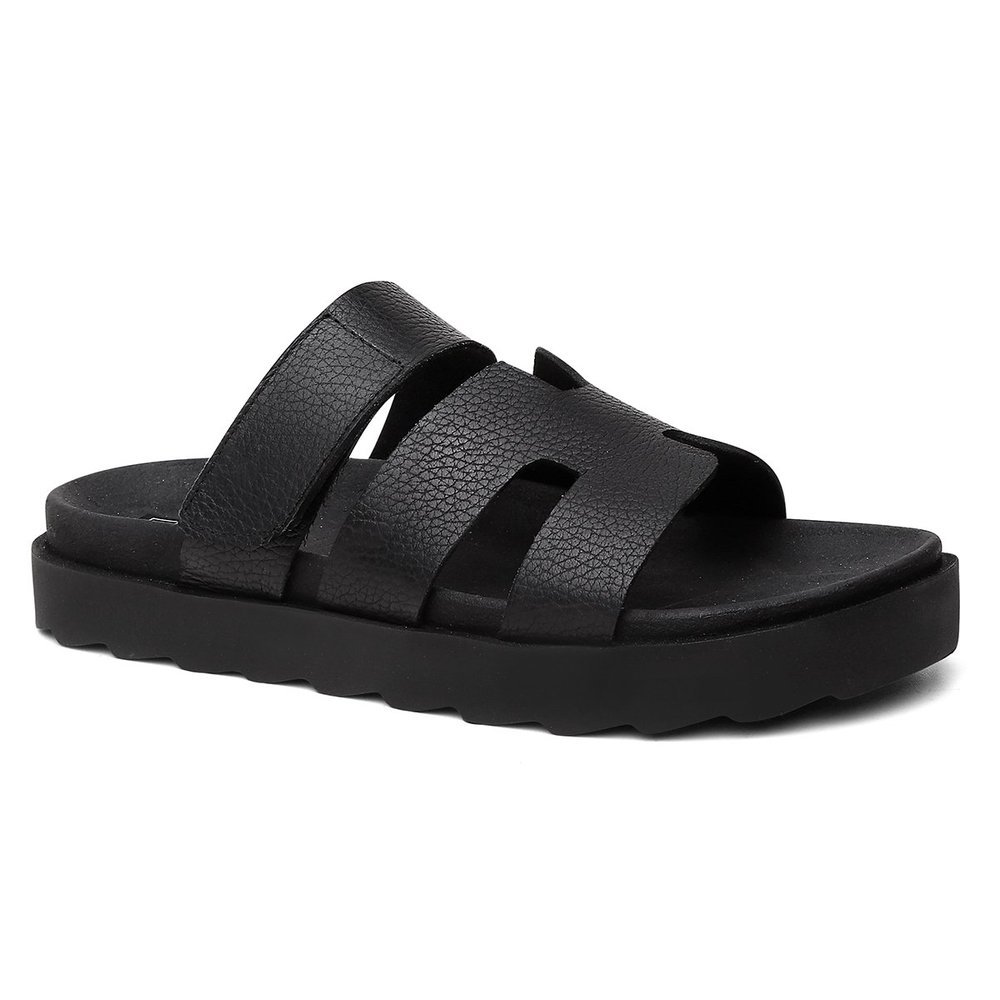 Sandalia Feminina Vittal Couro Legítimo Hera Fechamento Velcro Preto - Women Shoes