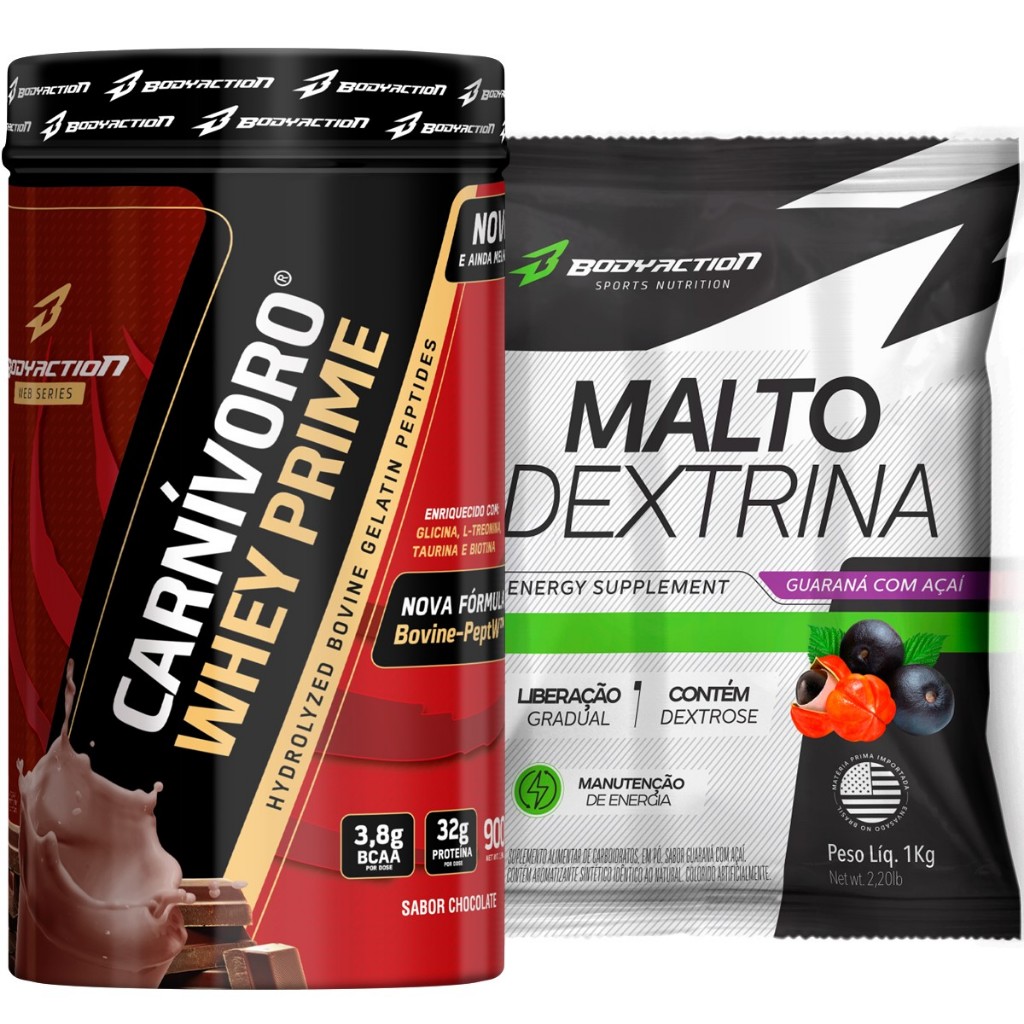 Carnívoro Whey Isolado Prime 900g + Maltodextrina 1kg Body Action - Health