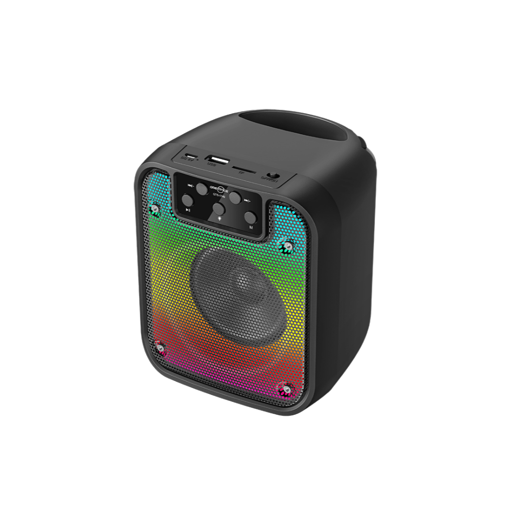 Mini Caixa de Som GTS-1749, Bluetooth, SD, USB. Regarregável, Com Luzes RGB