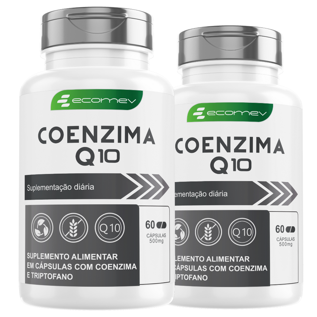 2 Potes Coenzima Q10 + L-Triptofano 500mg Puro 60 Cápsulas Ecomev