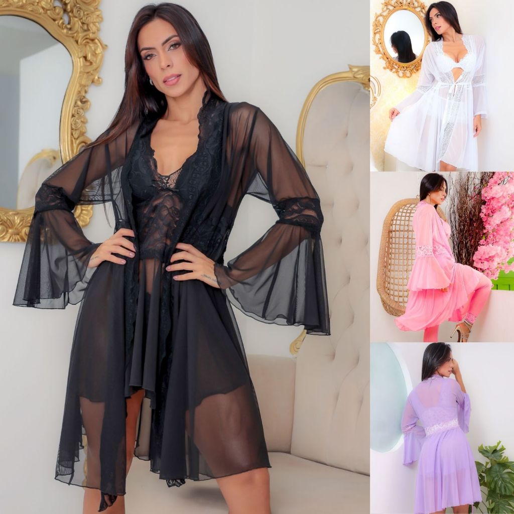 Robe Elegante Feminino Linda Renda Delicada Manga Flare em Tule Detalhes Especial Pronta Entrega