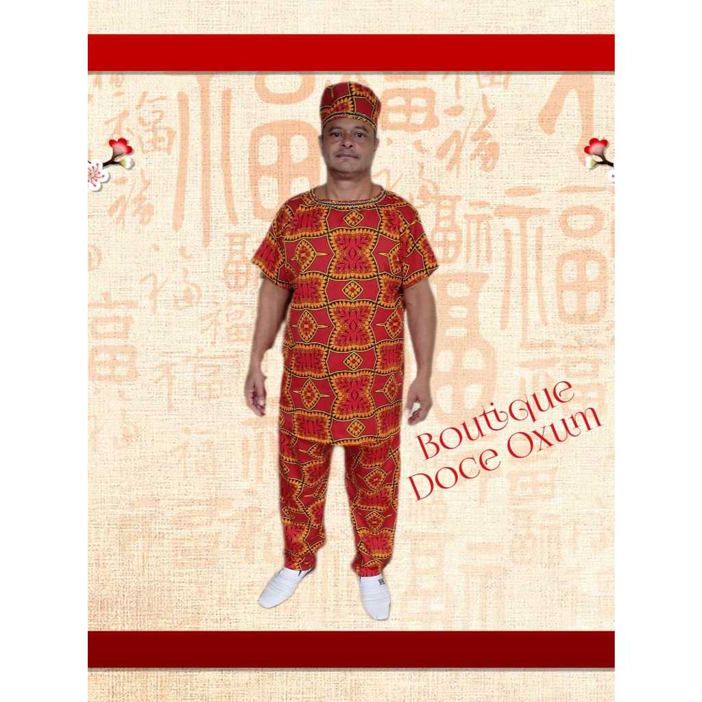 Conjunto Blusa Calçolu Eketé Masculina Estampa Africana Candomblé E Umbanda Leia a Descrição
