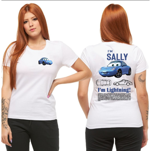 Camiseta de Casal relâmpago mcqueen e Sally Unissex 100% Algodao ( valor unitário)