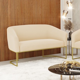 Sofá 2 Lugares Namoradeira Base Industrial Dourado Stella Suede