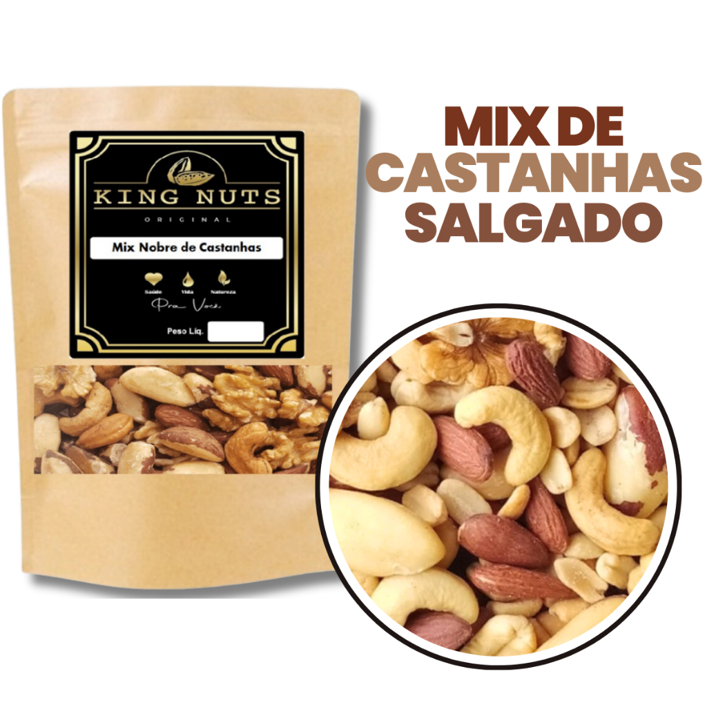 Mix De Castanhas Nobre Salgado Premium Nozes Amêndoas Castanha Do Pará Caju Salgada 500g King Nuts