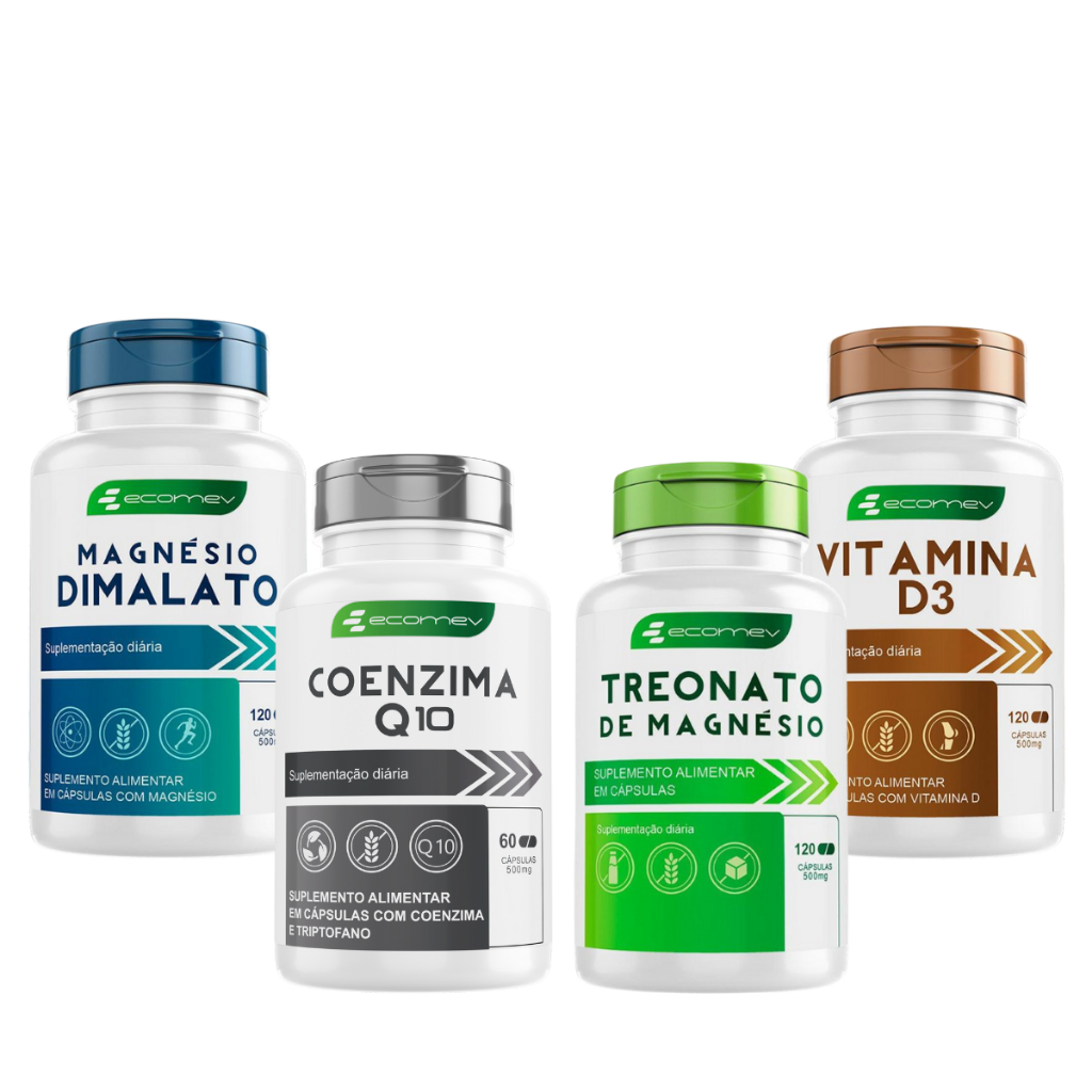 Kit Magnesio Dimalato Treonato Coenzima Q10 L Triptofano Vitamina D3 Pura 500mg Ecomev