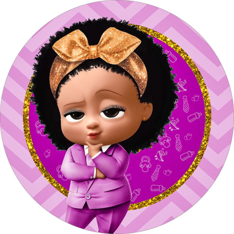 Painel Festa Infantil Redondo Poderosa Chefinha Negra Fundo Roxo Laço Dourado + Arco, Suporte incluso. Fazemos personalizado com qualquer tema. Confeccionado em Lona fosca, impressão de alta resolução. cenário Circular p/ Decoração