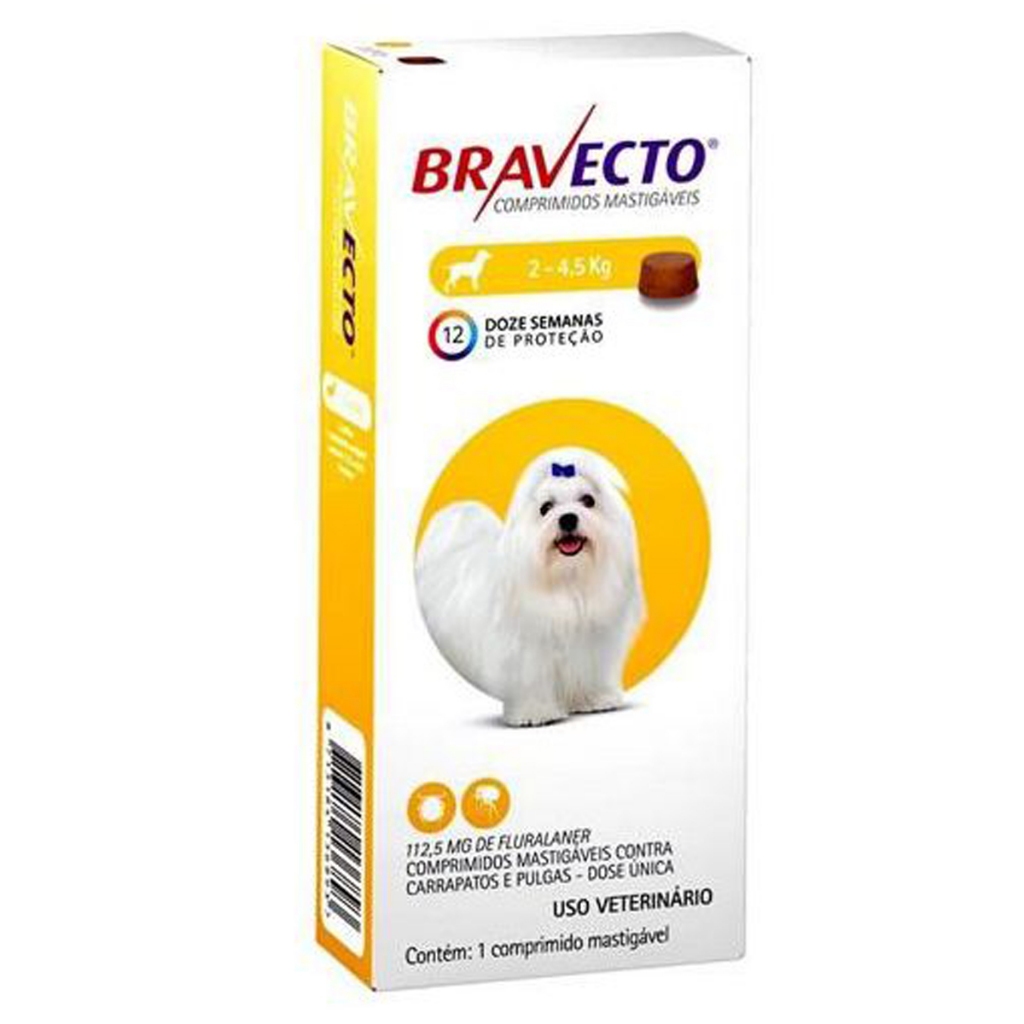 Antipulgas e Carrapatos Para Cães Bravecto 2kg a 4,5kg 112,5mg MSD - Pets