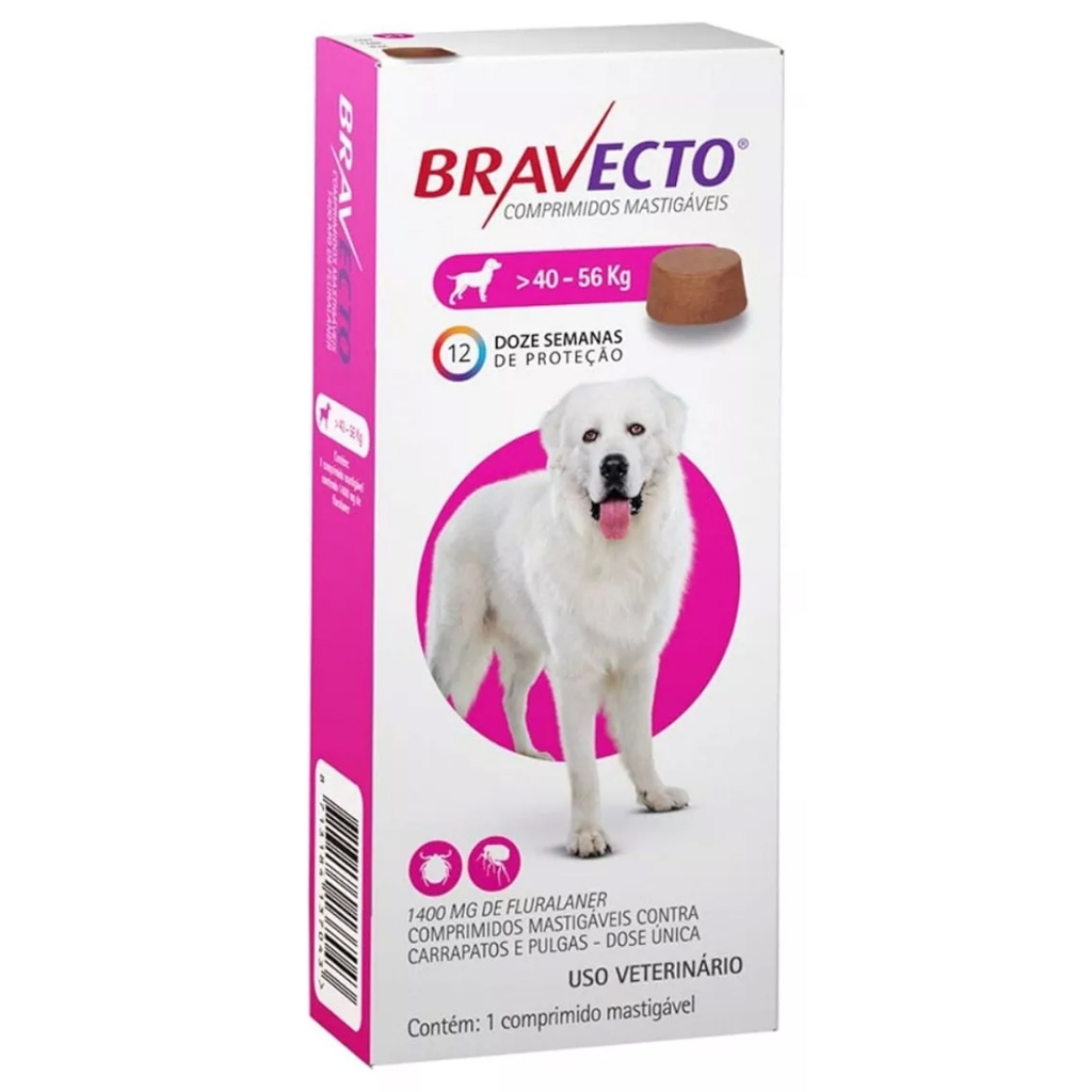Antipulgas e Carrapatos Para Cães Bravecto 40kg a 56kg 1400mg MSD em Oferta na Shopee