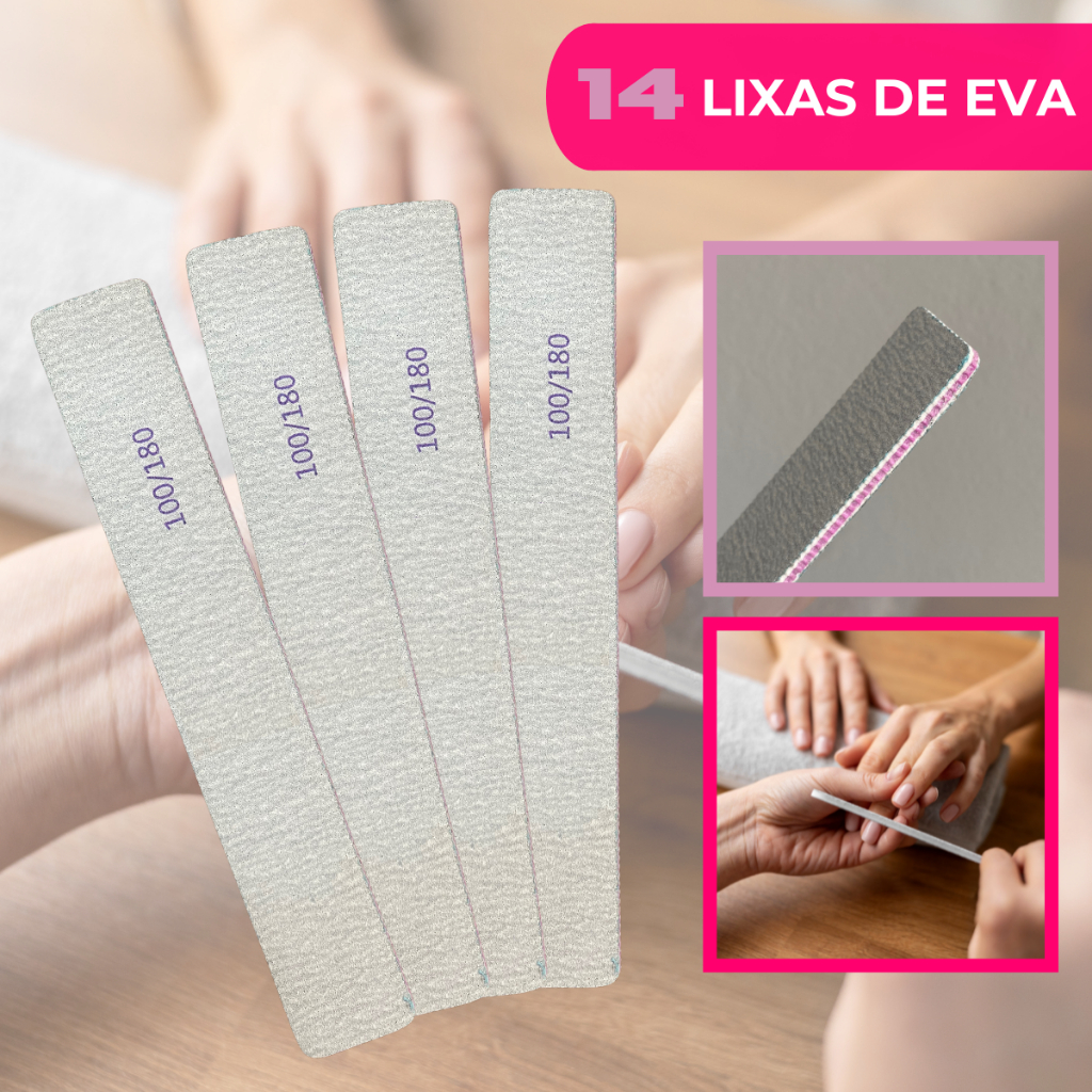 Kit Lixas Polidora de Unhas Em Gel Lixas Descartavel Reta 100/180 EVA