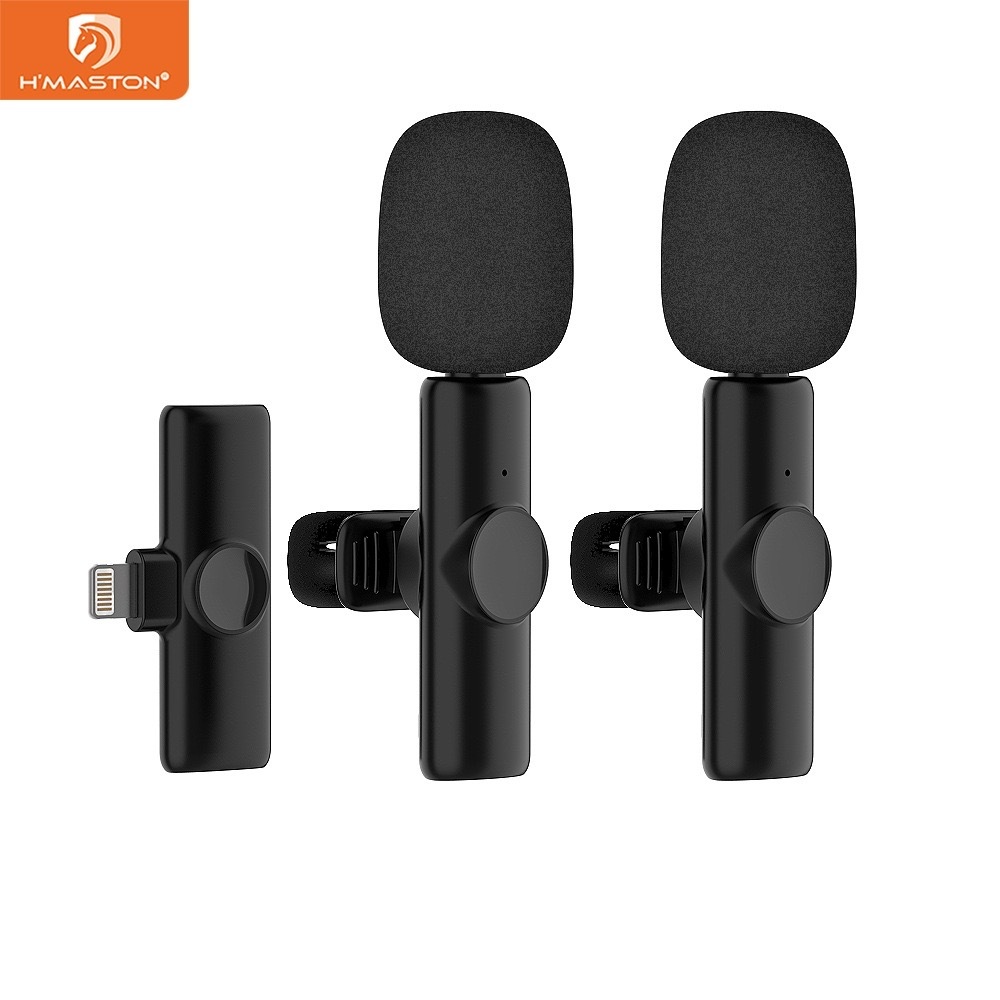 Microfone de Lapela Sem Fio Bluetooth Kit 2 Vlog Compatível IPhone Lightning MK-09 Hmaston