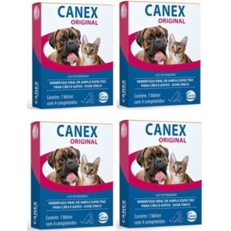 Kit C/4 Caixas com 4 comprimidos cada, Canex Original Vermifugo De Caes E Gatos em Oferta na Shopee