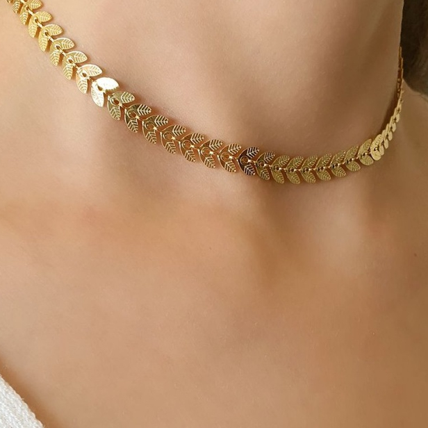 Colar Choker Escama De Peixe Folheado A Ouro 18k Prata 925