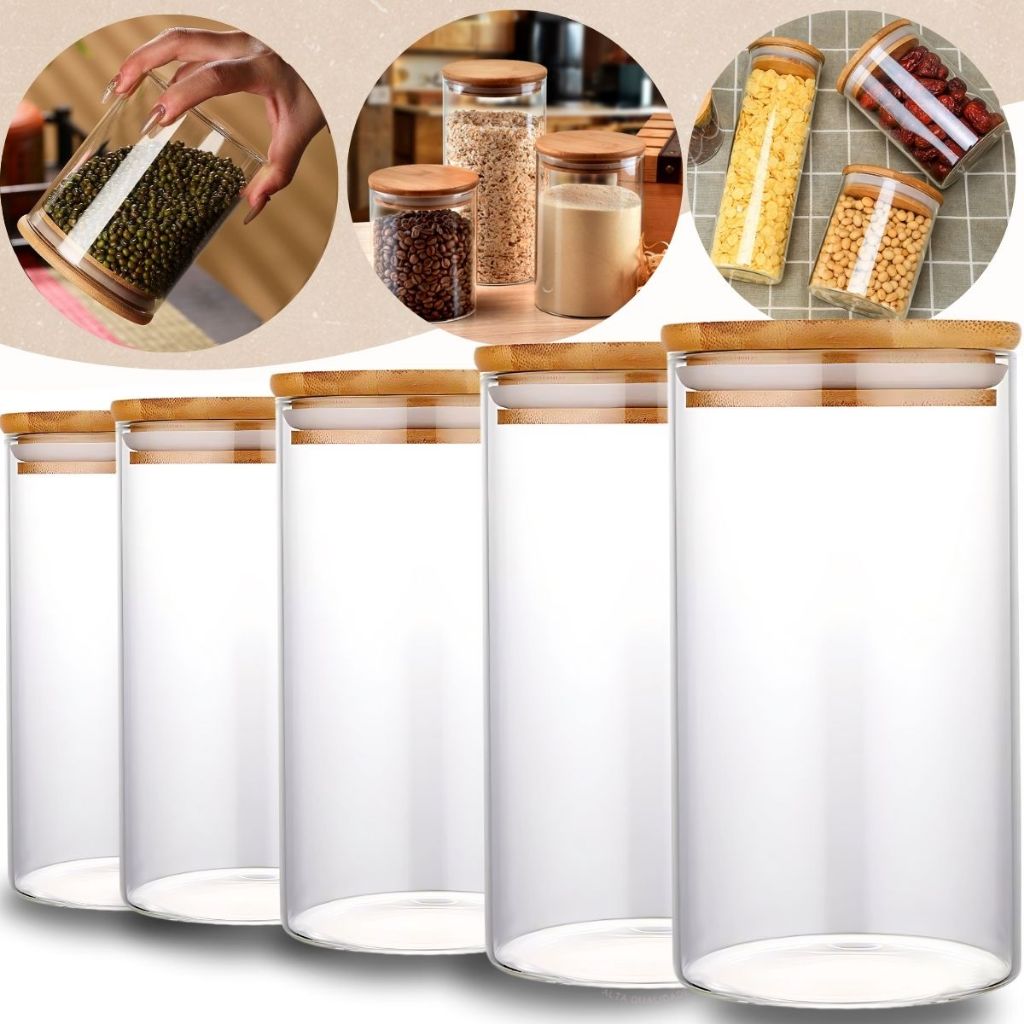 Kit Potes Temperos 300ml Herméticos Vídro com Tampa em Bambu
