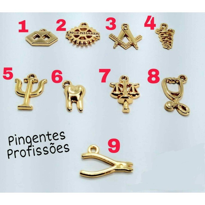 KIT 10 PINGENTES PROFISSÃO DOURADO BIJUTERIA LUXO BANHO OURO FORMATURA FORMANDOS FACULDADE METAL BIJUTERIA FINA UNISSEX ARTESANATO BIJOUX