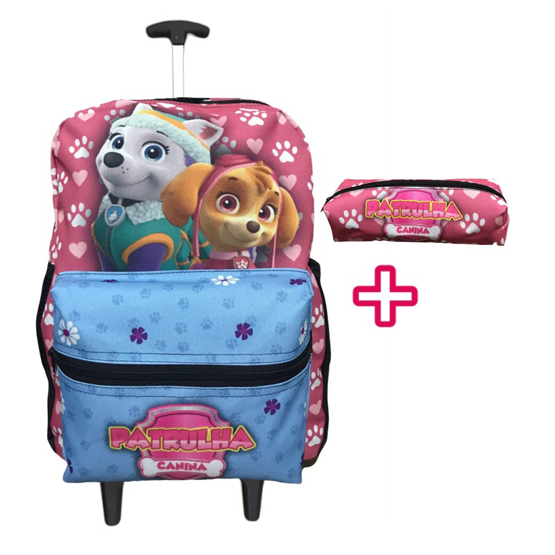 Kit Mochila Patrulha Canina Skay Rosa Mochila Rodinhas Estojo Volta as Aulas