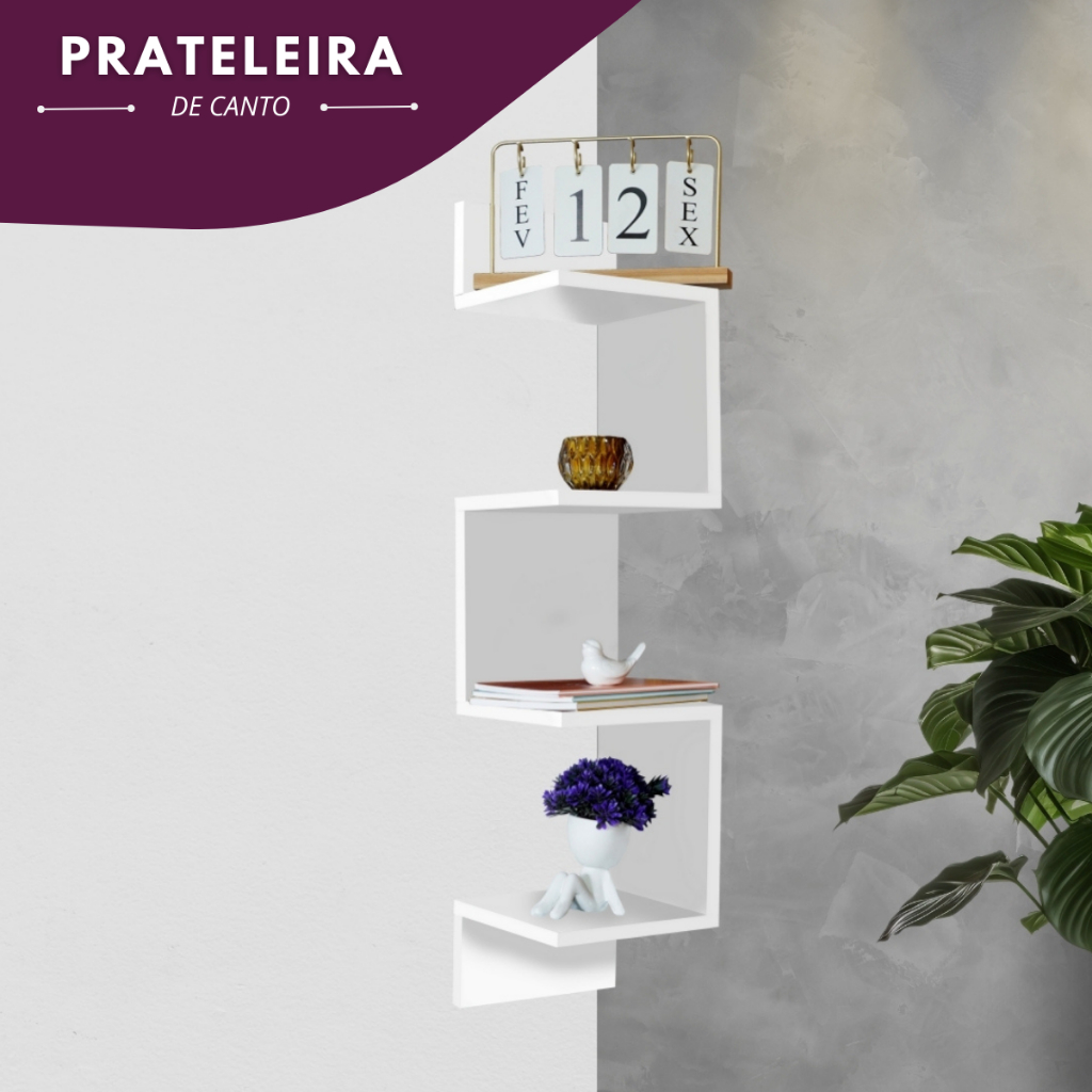 Prateleira De Canto Reto Mdf ou Mdp Branco Preto Para Livros Decoração Nicho 80 Cm