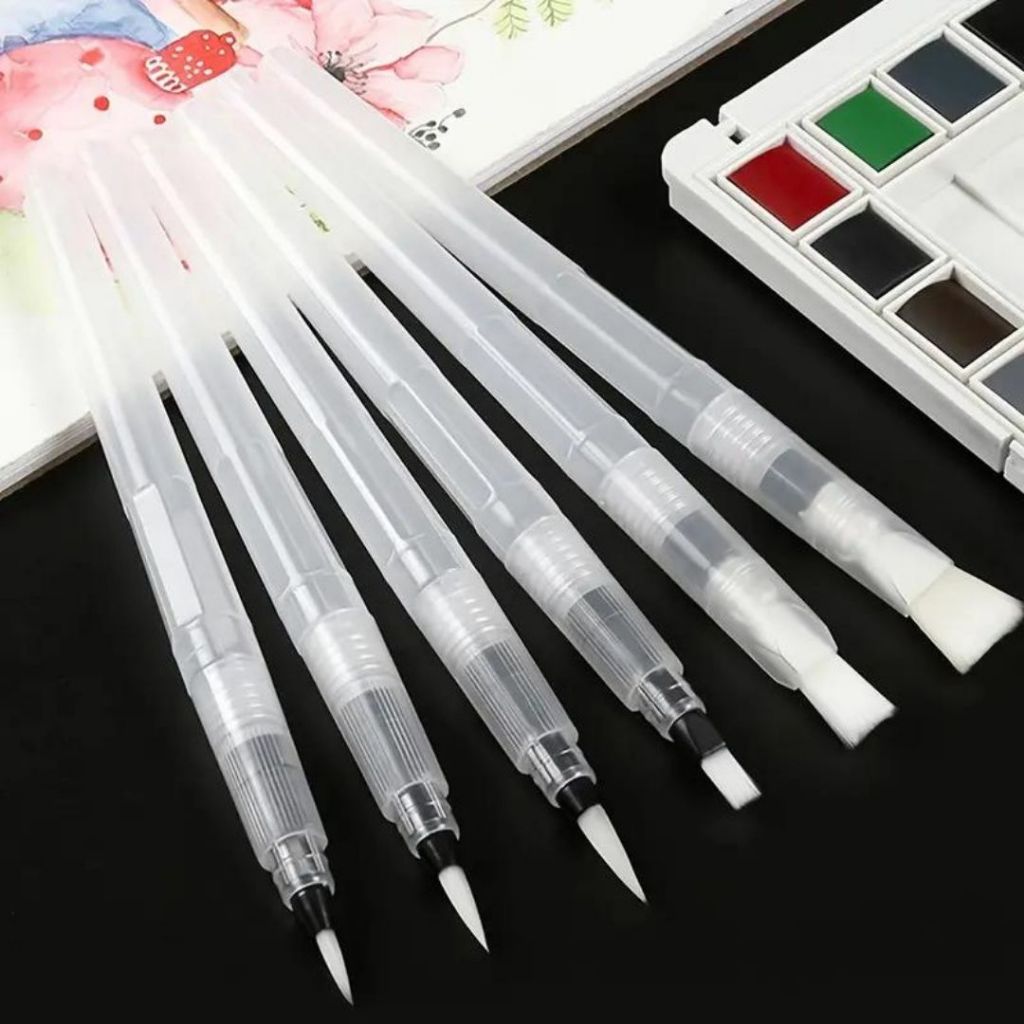 Kit 06 Pincel Caneta Aquarela Com Reservatório De Água Caligrafia Arte Cerdas Finas YINS PAPER