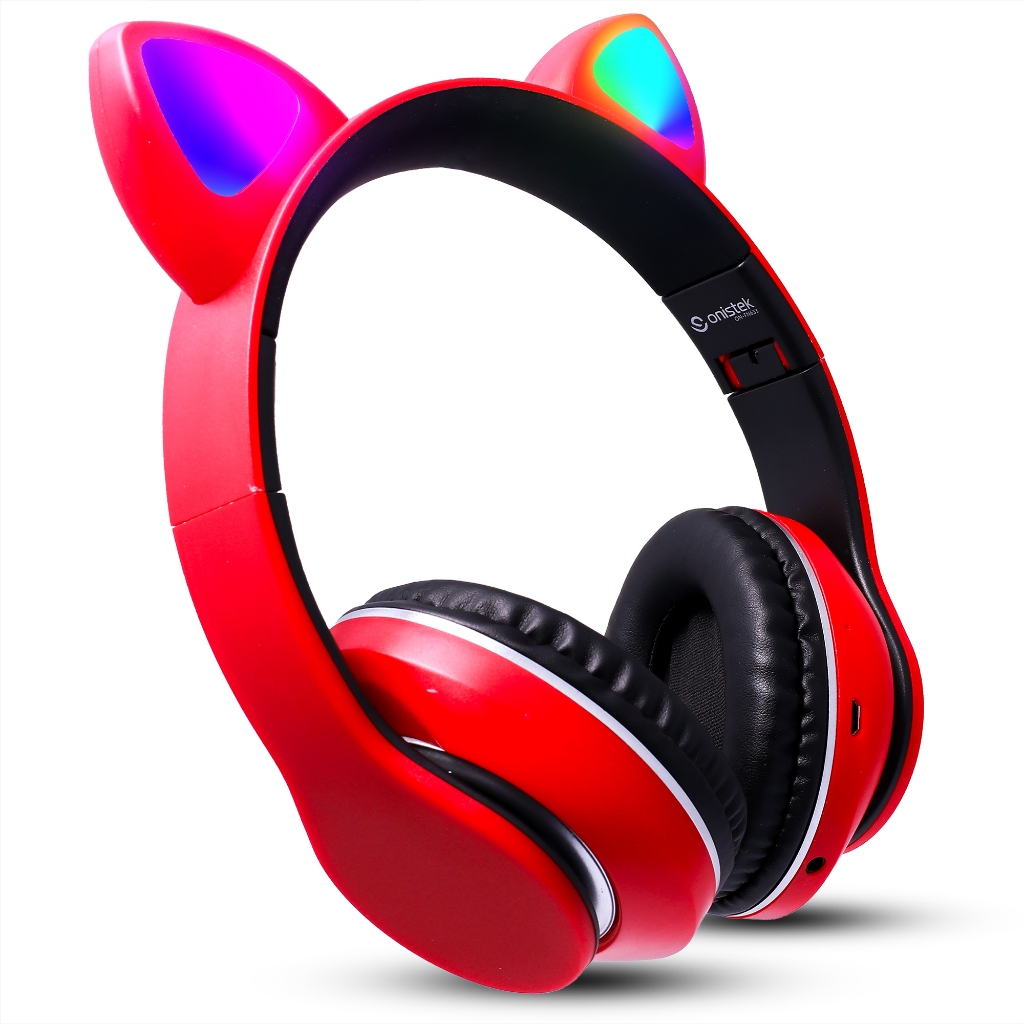 Fone De Ouvido Gatinho Gamer Headset Bluetooth Sem fio Led RGB Infantil MP3 Cartão SD Recarregavel