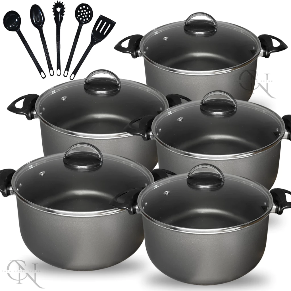 Kit Jogo de Panelas 10 peças Caçarolas Antiaderente Teflon com Tampa Vidro e Utensílios — imagem 1