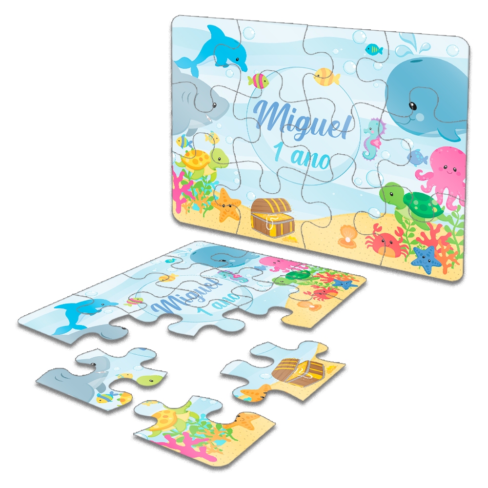 30 Unidades Quebra-Cabeça Personalizado Tema Fundo Do Mar Lembrancinha Infantil Festas 15cm X 11,3cm