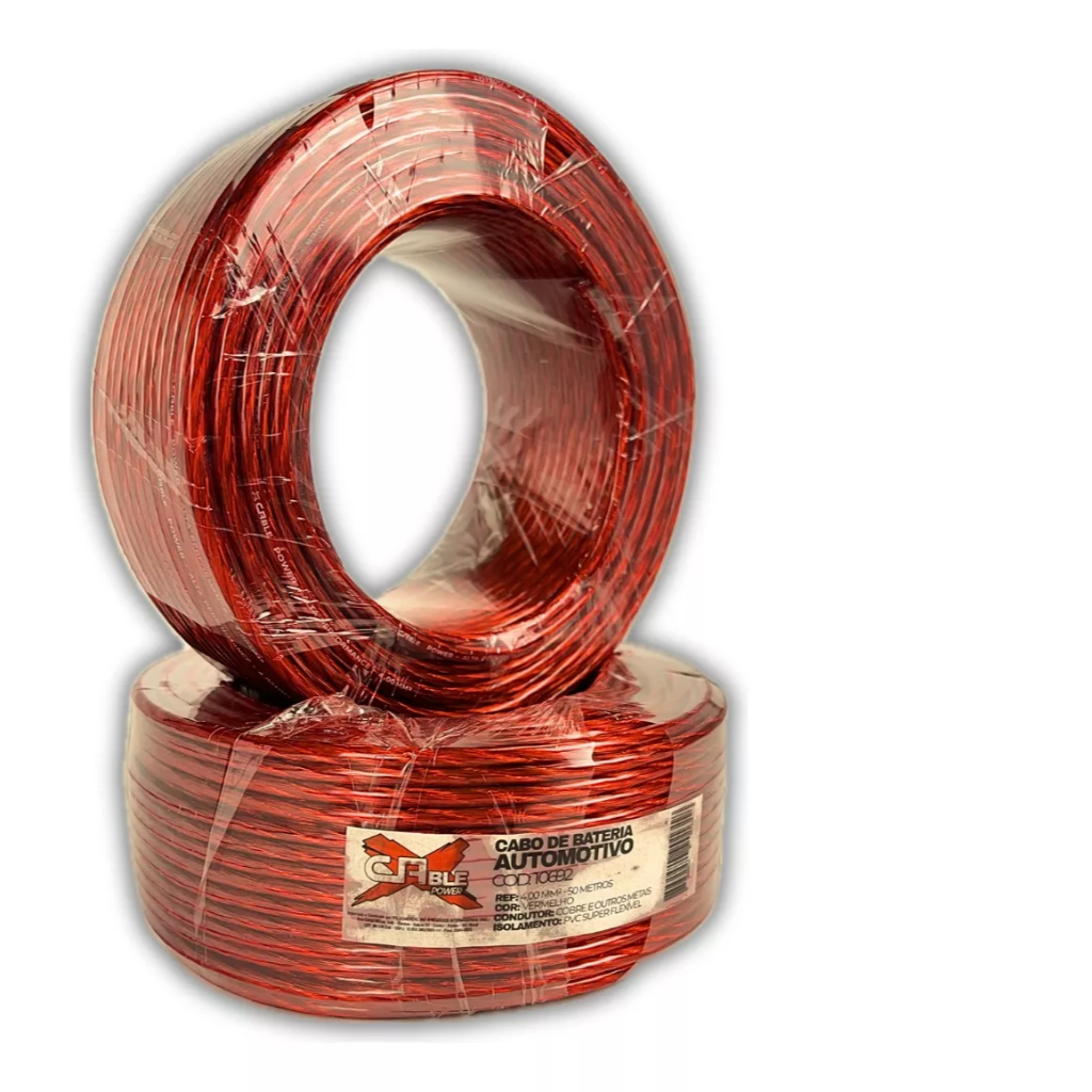 Cabo Fio Flexível 4mm Rolo 5mts Vermelho Som Automotivo p/ Alto Falantes Módulo