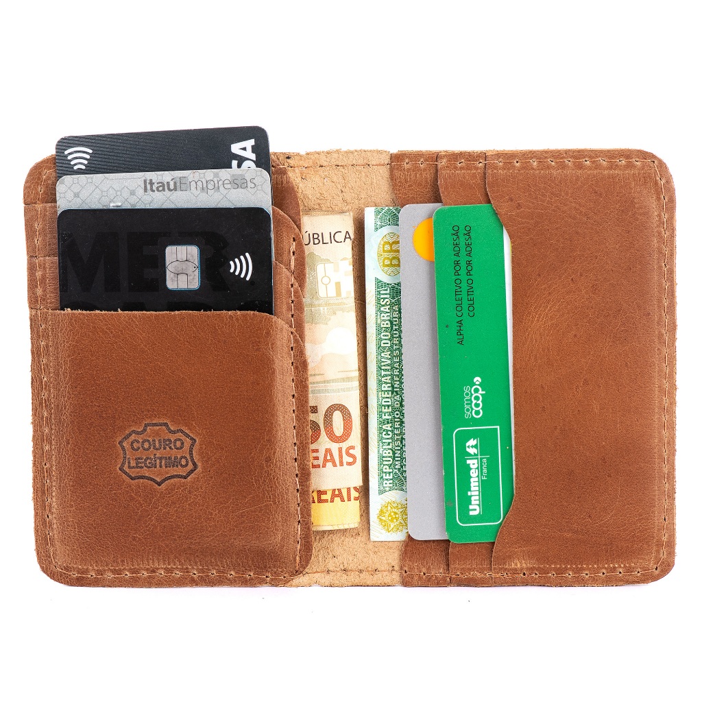 Carteira Masculina Porta Cartão De Couro Original Pequena em Oferta na Shopee