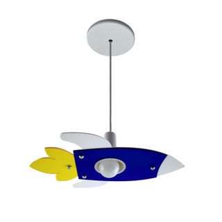 Luminária Pendente Foguete Infantil Quarto Criança Menino Menina Bebê azul amarelo branco lustre
