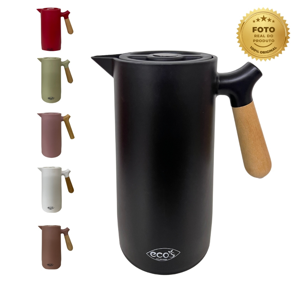 Garrafa térmica de Água Café Chá Bebidas Quentes Cabo de Madeira 1 litro Wood Várias Cores