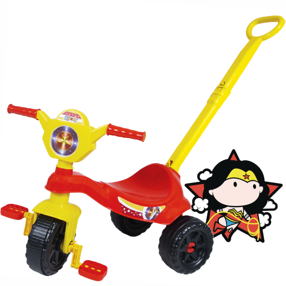 Triciclo Menina Maravilha - Suporta 25kg - 2 a 5 anos - Haste de Empurrar, Pedal Certificado Inmetro em Oferta na Shopee