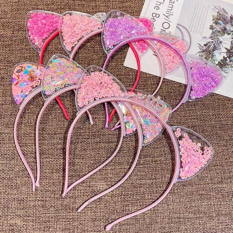 Tiara Gatinha Orelho Com Lantejoulas Trasparente Acessórios De Cabelo em Oferta na Shopee