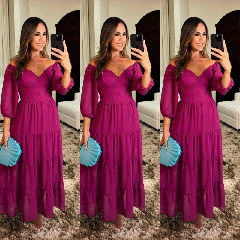 Vestido feminino longo Manga moda evangélica madrinha de casamento