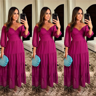 Vestido feminino longo Manga moda evangélica madrinha de casamento