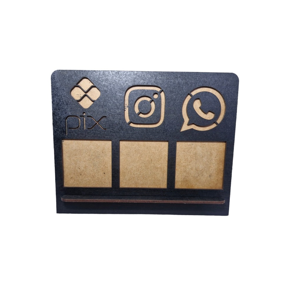 Placa Pix Display Para Bancada com Duvulgação Insta e Whats Em Mdf Barbearia Profissional
