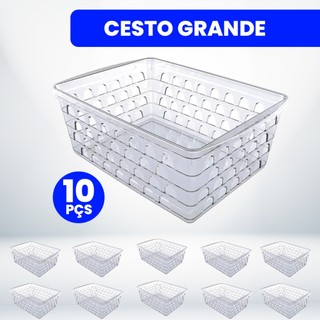 Kit com 10 Cestos Organizadores Multiuso Transparente 21,5x17x7,5cm Grande